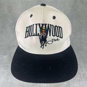 Vintage Hollywood Park Mens Hat White Black Racing Cotton Adjustable Snapback
